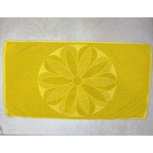 Vintage Flower Power Hand Towel Bath Mat 1970s Yellow 17x32”